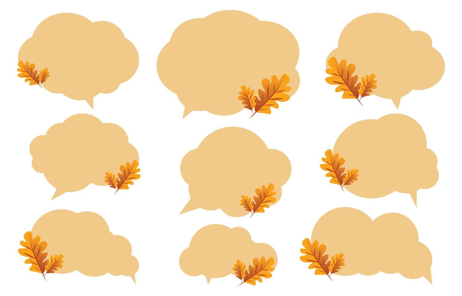 Set speech bubbles with brown leaves. Autumn and fall concept on white background.warm color chat vector doodle message or communication icon Cloud speaking for comics and minimal message dialog