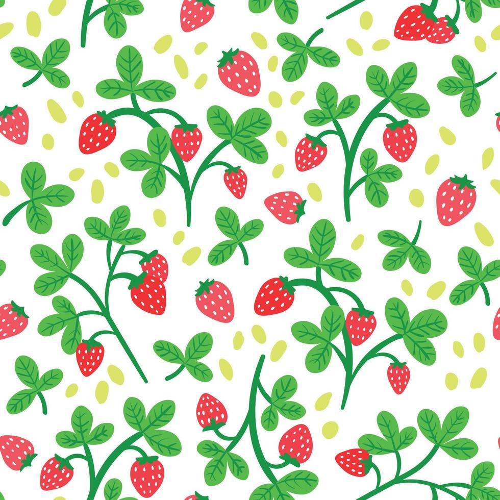 Decorative Seamless Pattern with Strawberry and Leaves vector