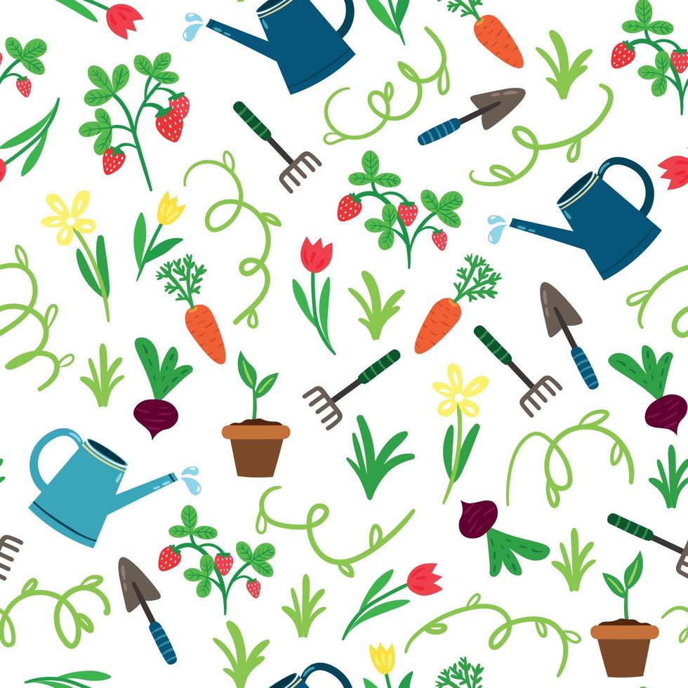 Decorative Seamless Pattern with Garden Tools. Gardening Seamless Pattern vector