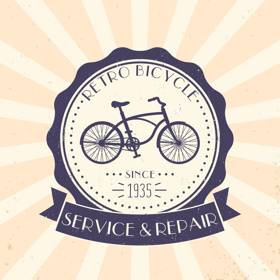 servicio y reparación de bicicletas retro, logo vintage, emblema con bicicleta vieja vector