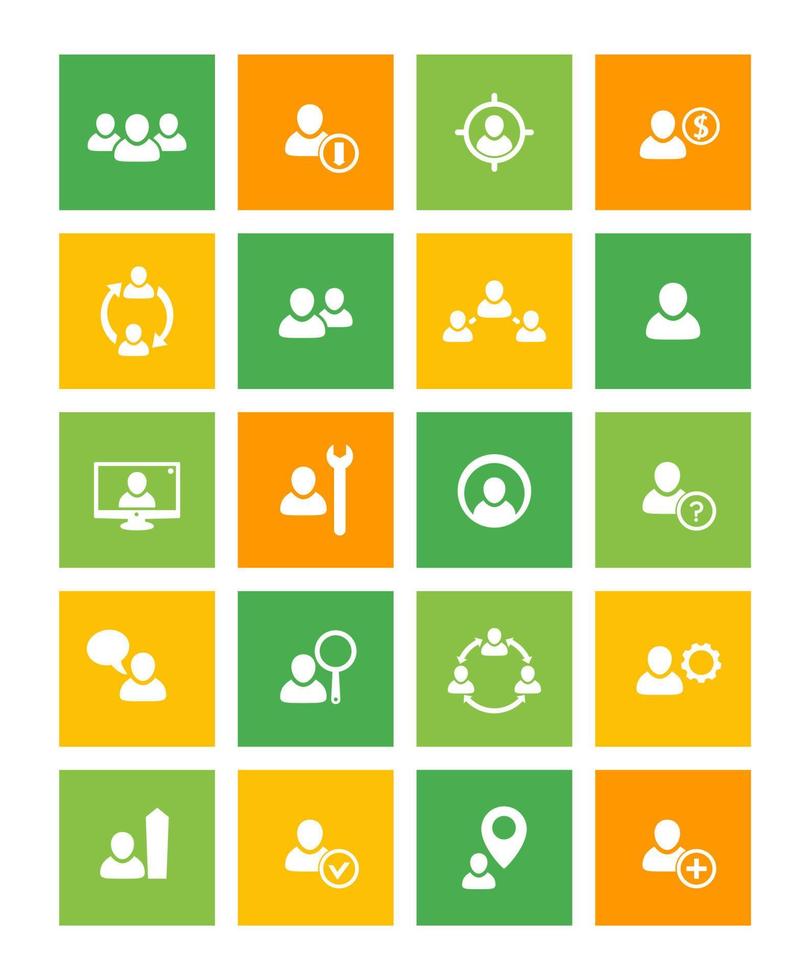 Human resources icons, HR, personnel management, login sign, square icons on white, vector illustration