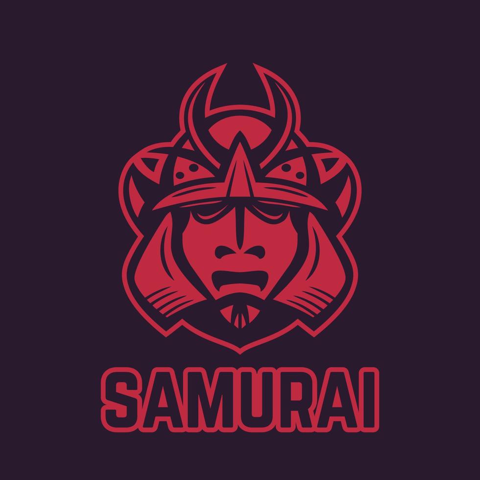 Samurai helmet, japanese facial armour worn by the samurai warriors, japanese traditional martial mask, vector illustration