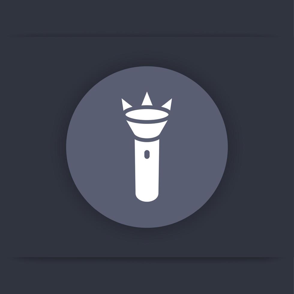 Flashlight flat icon, flashlight pictogram, round icon with luminous flashlight, vector illustration