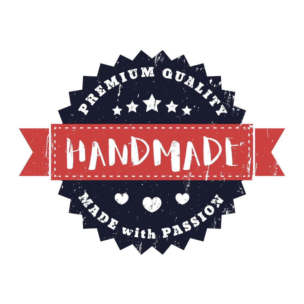 Handmade, Made with Passion vintage badge, sign, label on white vector