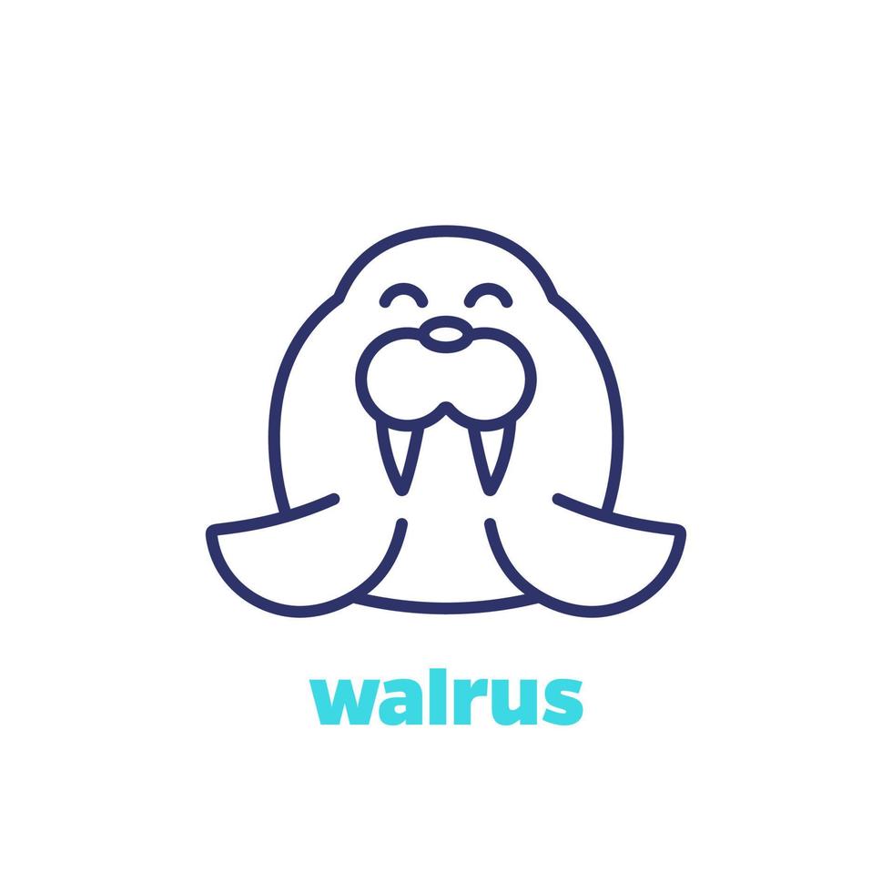 Walrus line icon, arctic animal vector