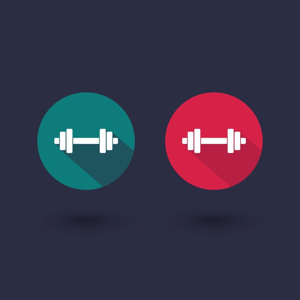 barbell icon, barbell pictogram, round flat icon, vector illustration