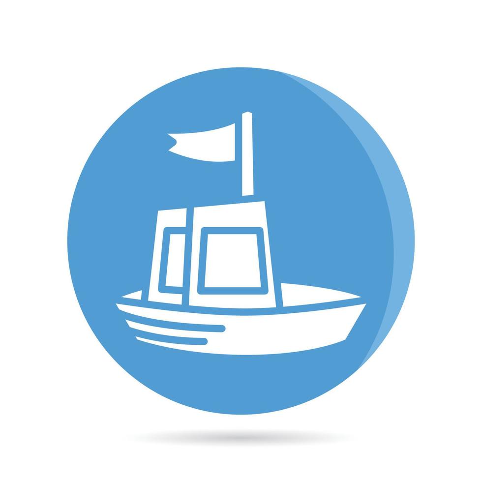 icono de barco de pesca en el botón redondo azul vector