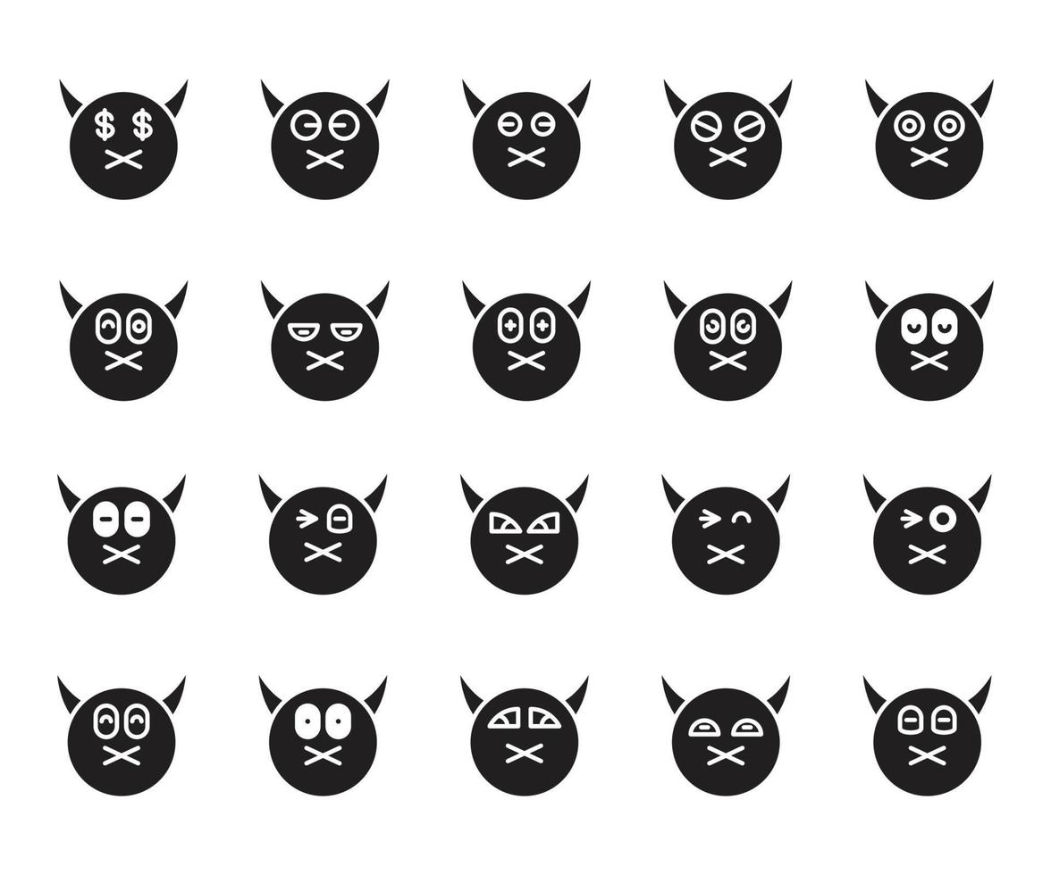 mute devil and demon emoticons set vector