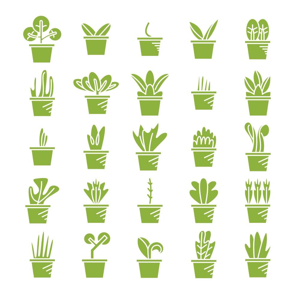 green plant pot icons set vector