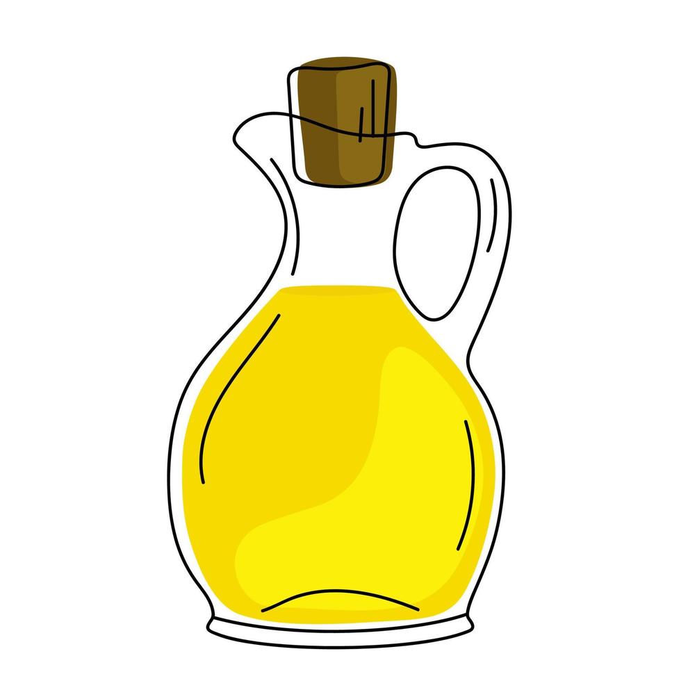 jarra de vidrio dibujada a mano con aceite de oliva. vector