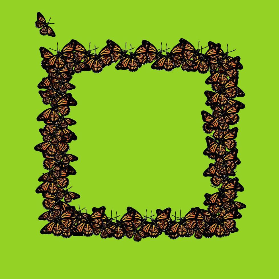 Decorative frame with butterflies on a green background. vector