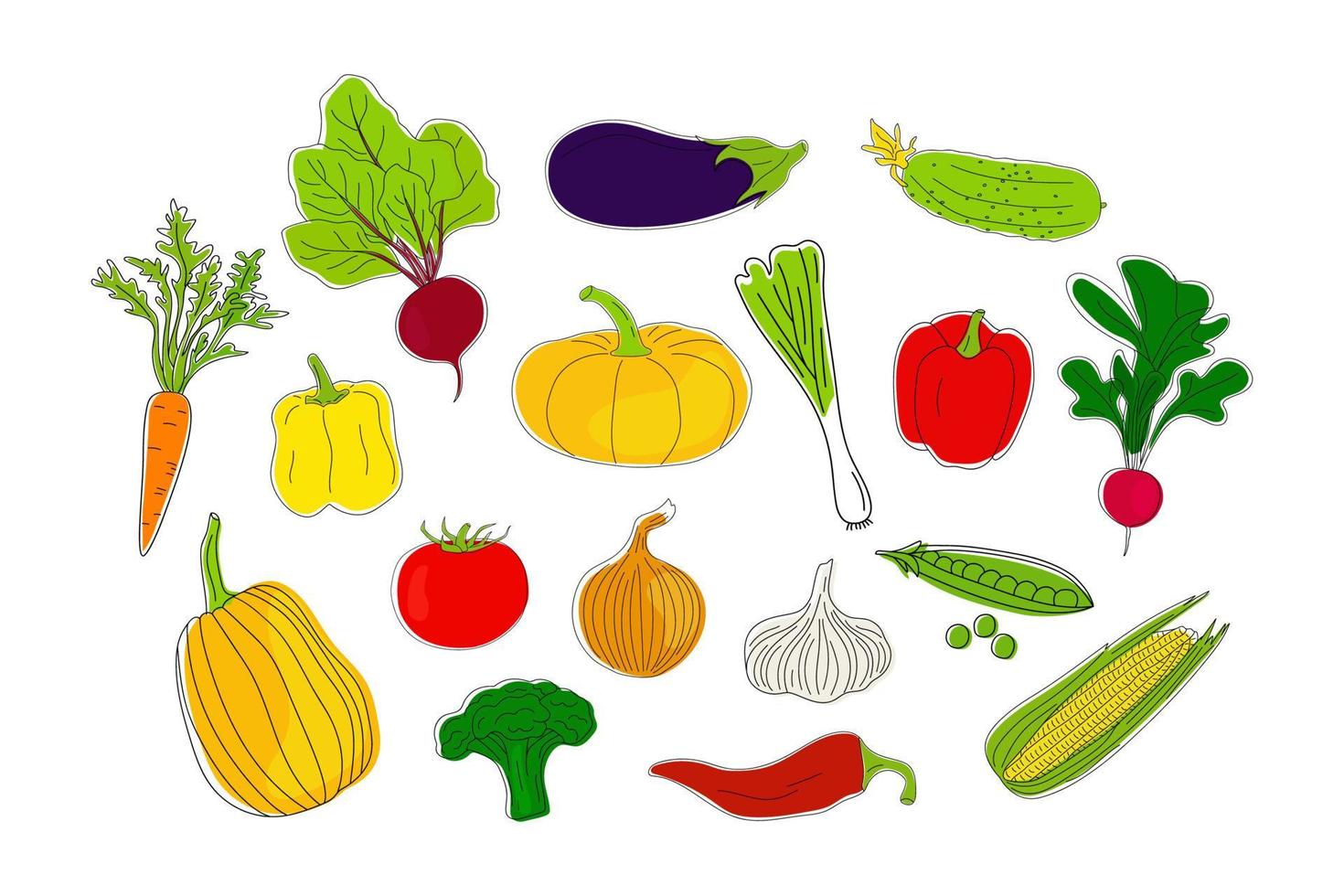 Set of hand drawn vegetables. vector