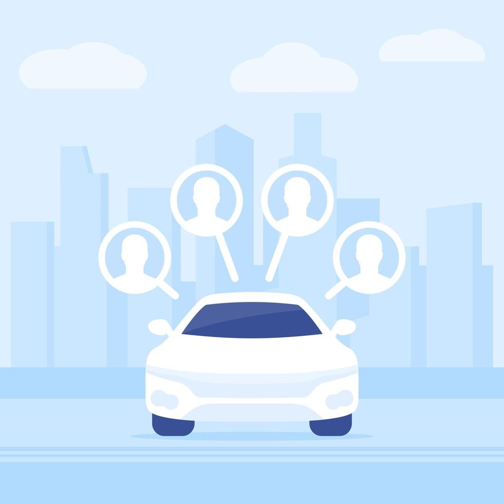 carsharing service, rental car in the city, vector illustration