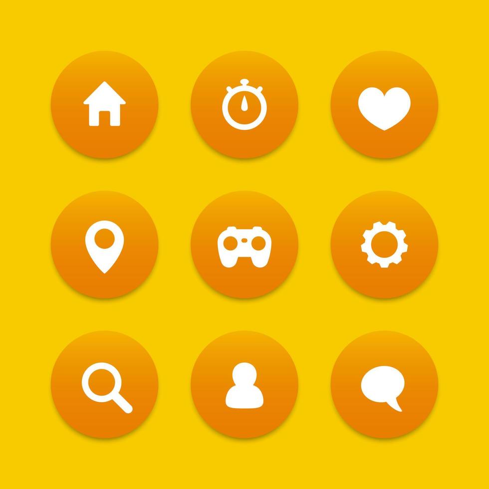 Basic web icons, settings, login icon, home, address, search, favourite, chat, round icons set, vector illustration