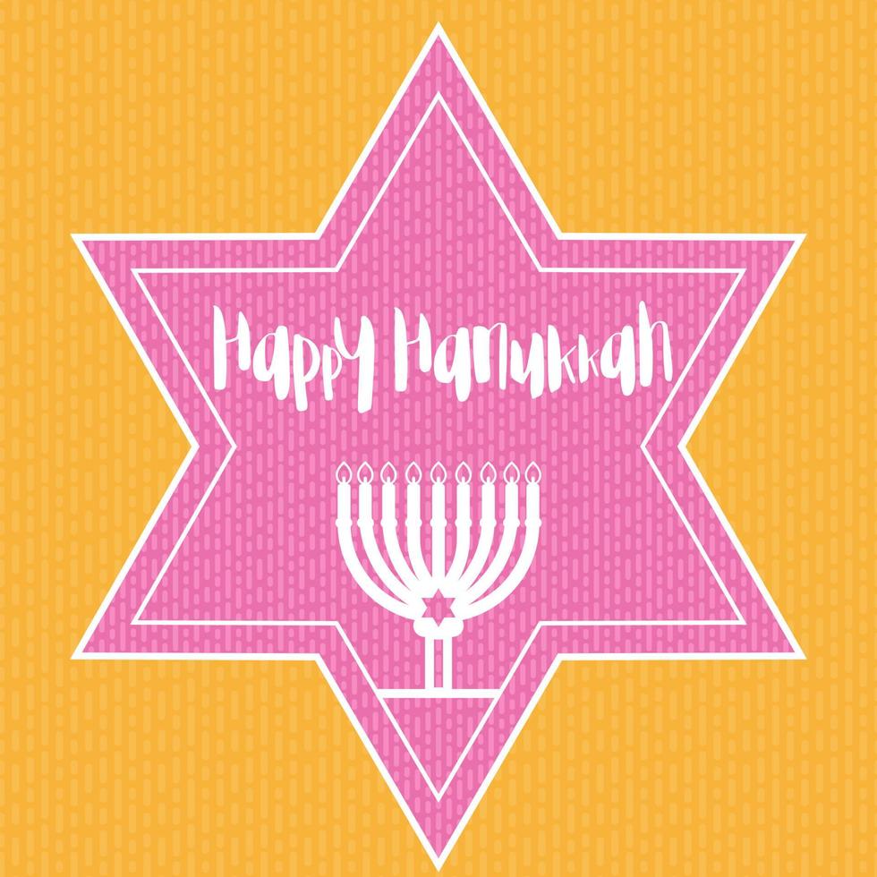 Happy Hanukkah template with menorah, traditional candelabra, candles and star, vector illustration