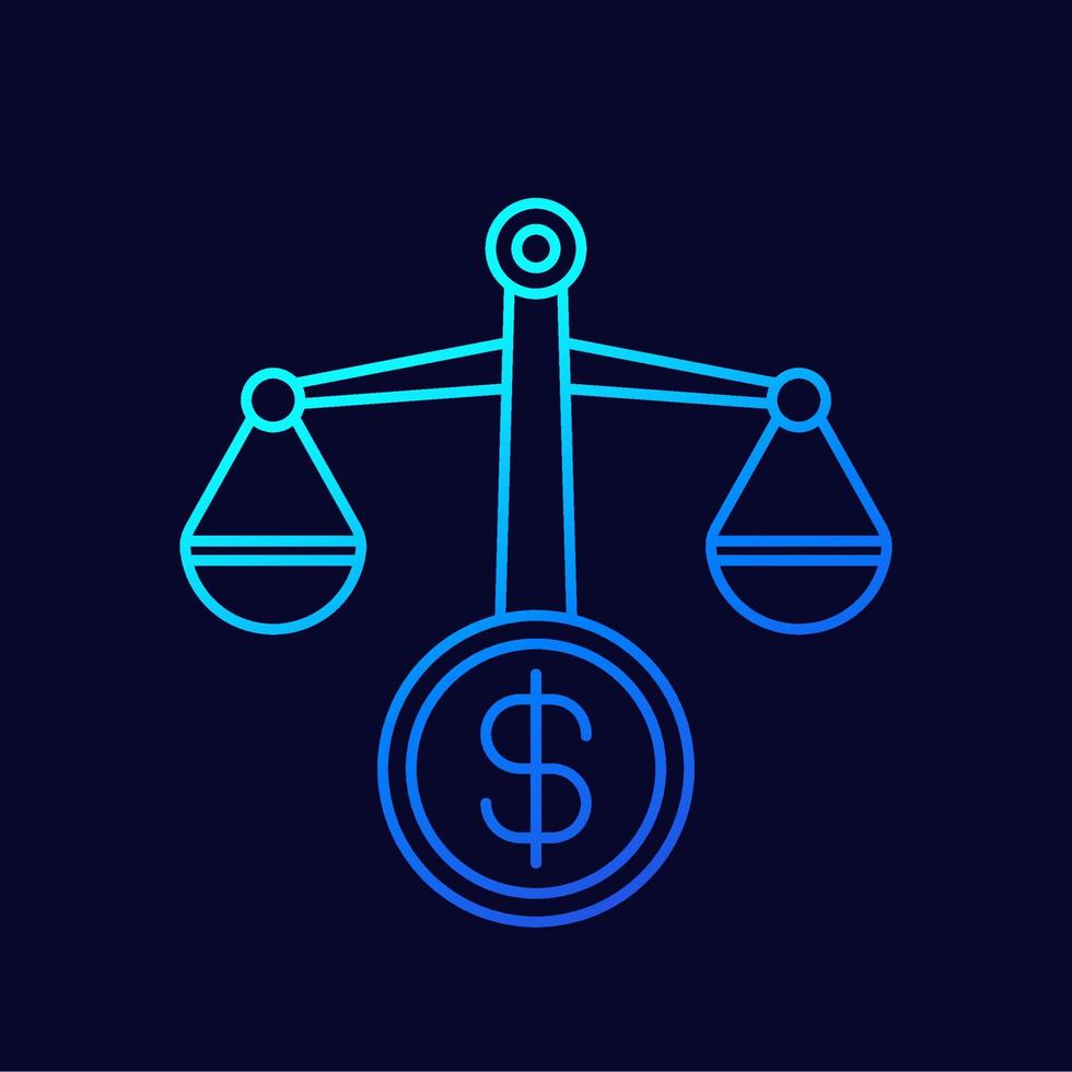 Scales and money line icon, vector