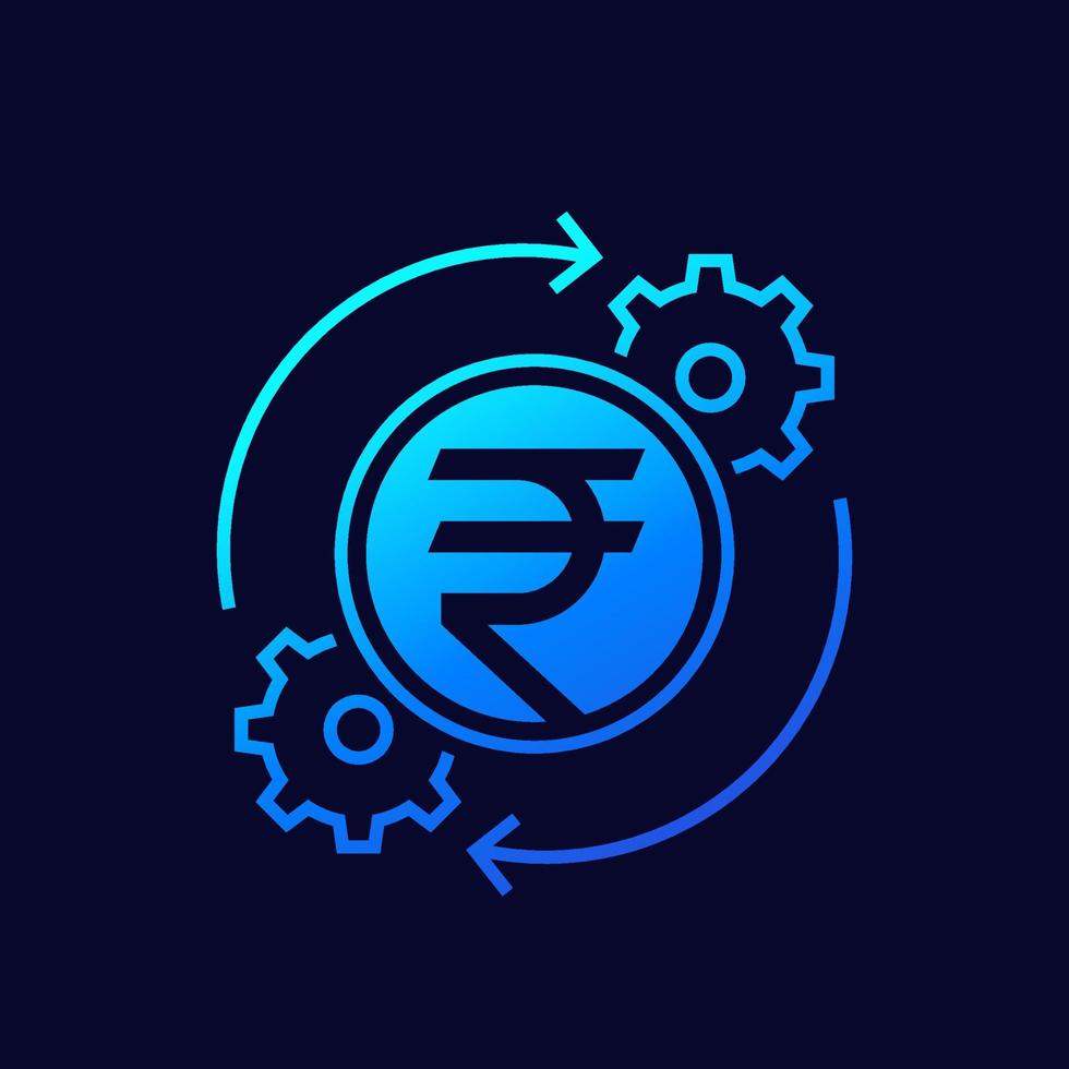icono de optimización de costos con rupia india vector