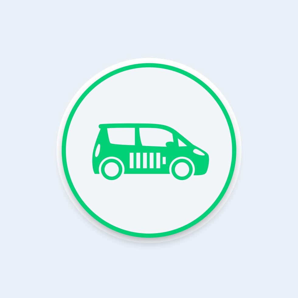 coche eléctrico, icono de vehículo, ev, coche con batería, icono redondo de transporte ecológico, ilustración vectorial vector