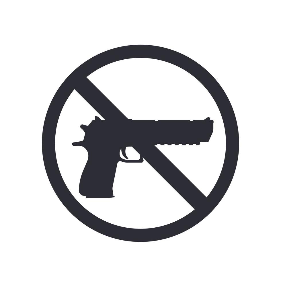 no guns sign with powerful pistol, gun silhouette, no weapons allowed, vector illustration