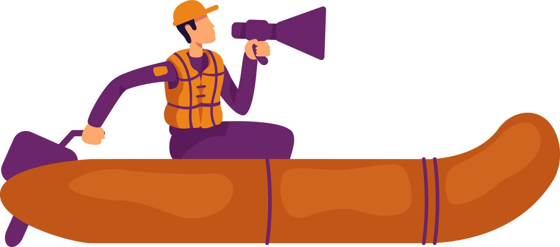 Rescuer sitting in lifeboat semi flat color vector character