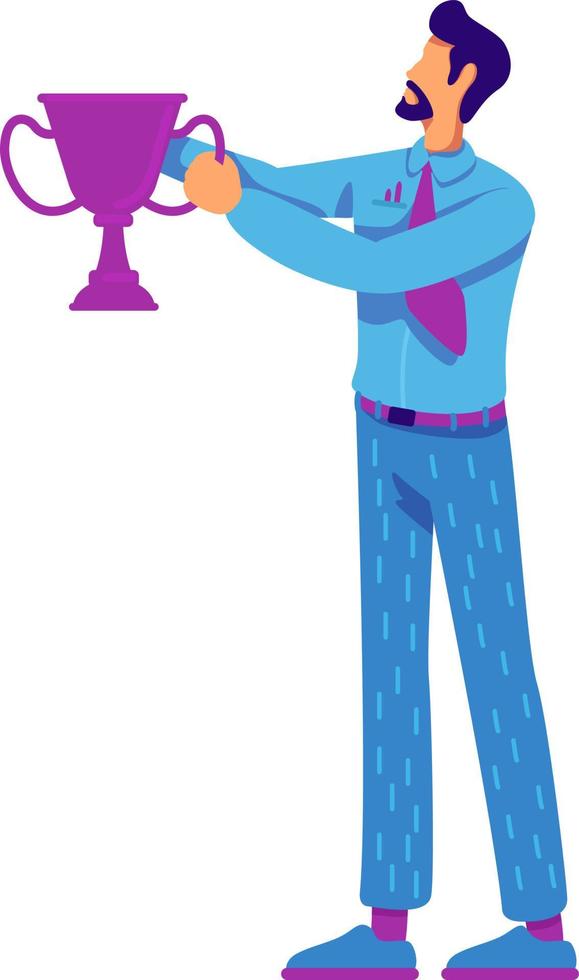 Mentor offering trophy cup semi flat color vector character