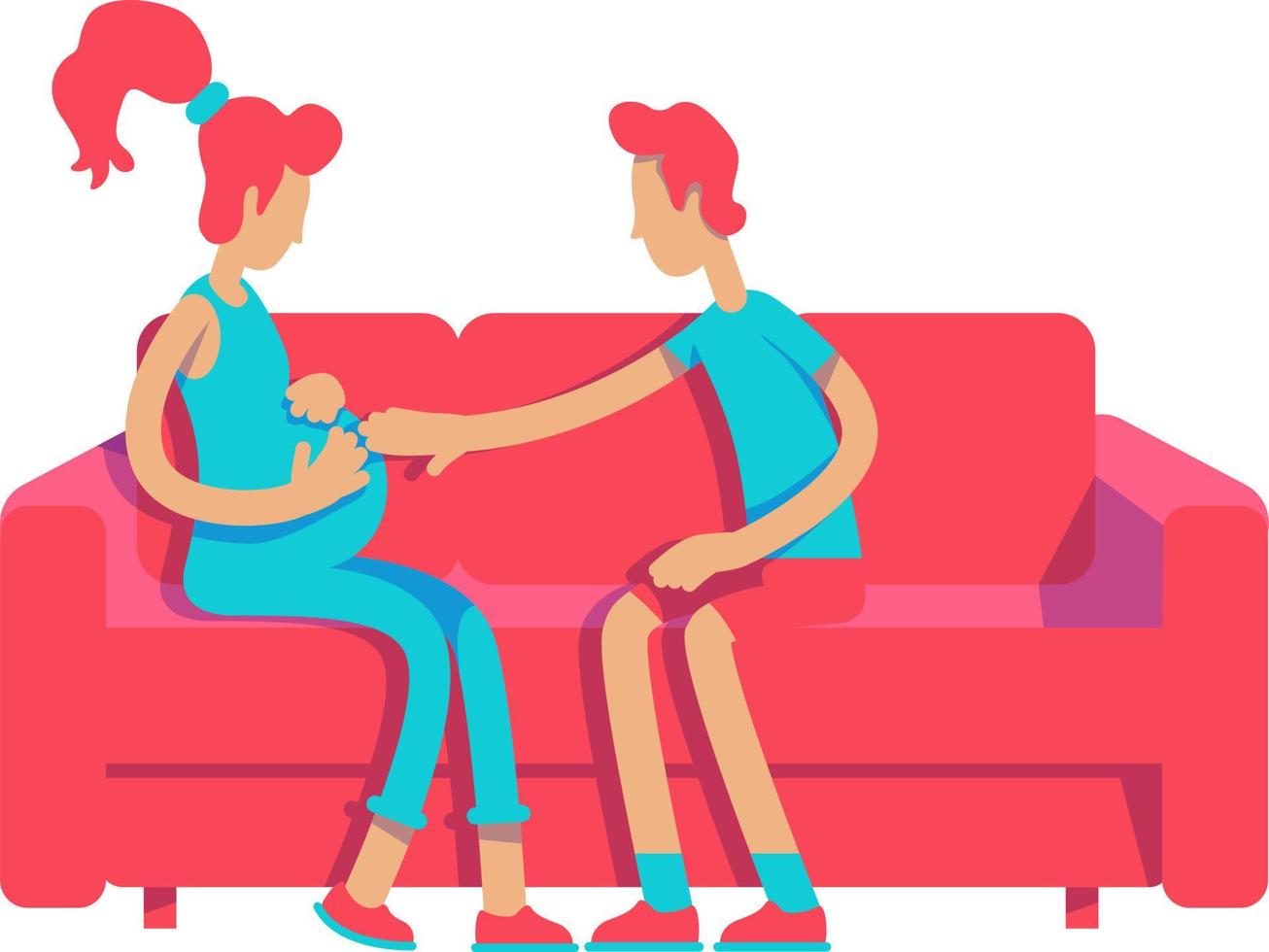 Man touching belly pregnant wife semi flat color vector characters