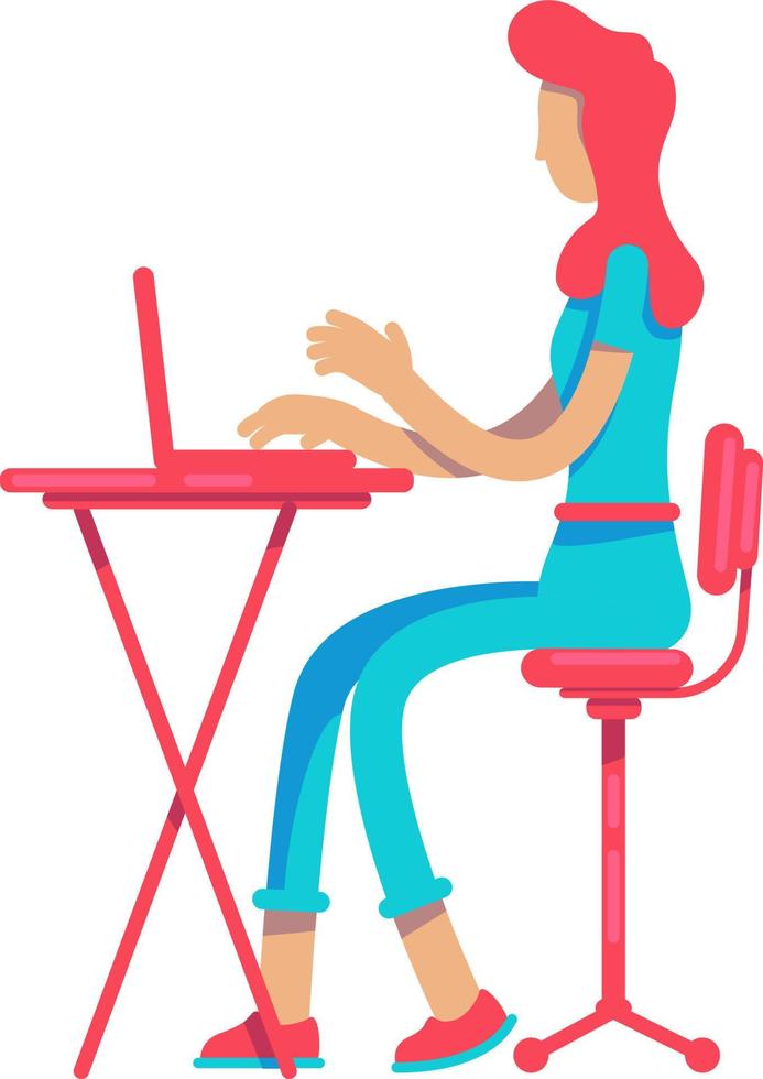 Young lady with laptop semi flat color vector character