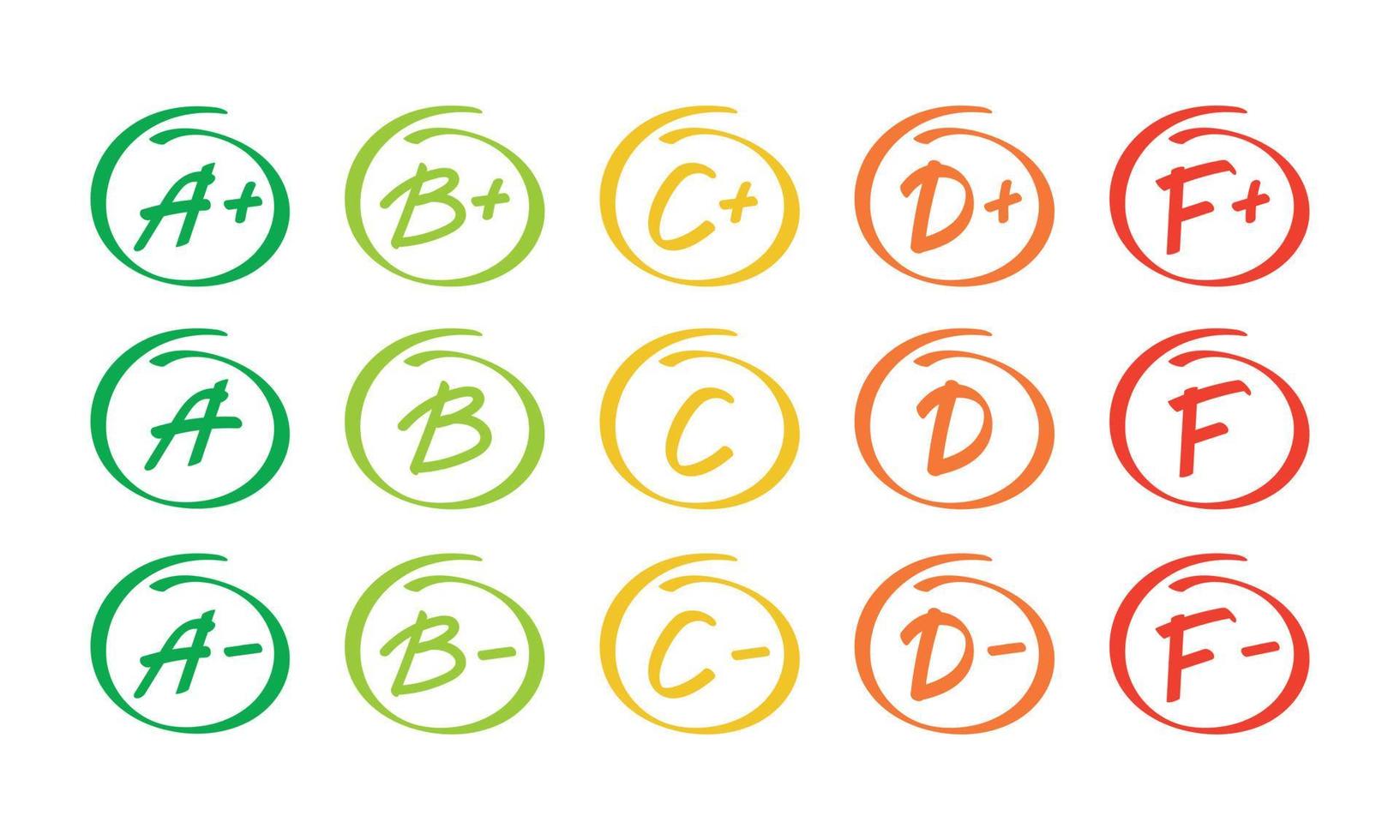 Grade mark in circul. Line icon Set. Symbols from best to worst. Vector illustration