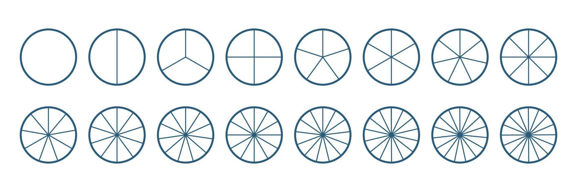 Pie charts set. Infographic elements line concept. Circle diagram. Vector round 18 section