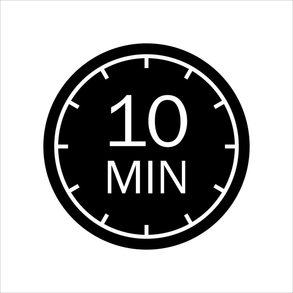 10 Ten minutes icon. Symbol for product labels. Cooking time, cosmetic or chemical application time, sport time. Vector illustration