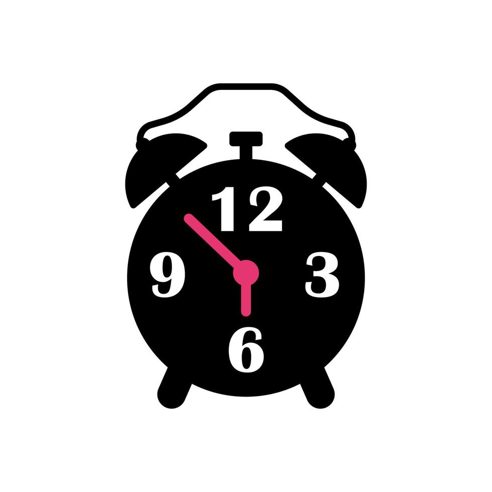 Table alarm clock symbol. Watch icon silhouette. Wake up, Hurry Up concept. Vector illustration on white background