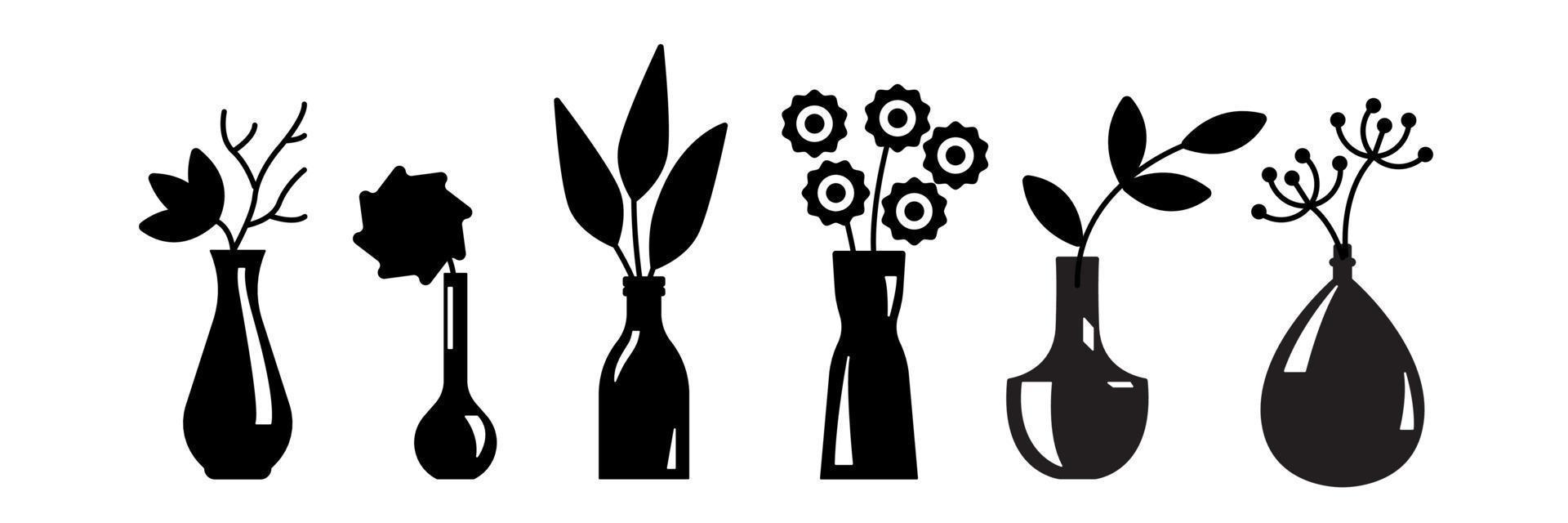 Flowers in the vase silhouette. Simply shapes. Element of interior, decoration for design. Vector illustration on white back ground isolated