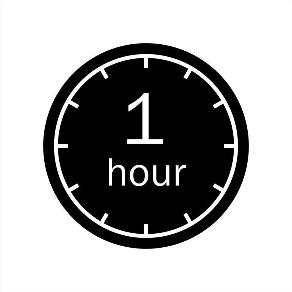One hour icon. Symbol for product labels. Cooking time, cosmetic or chemical application time, sport time. Vector illustration