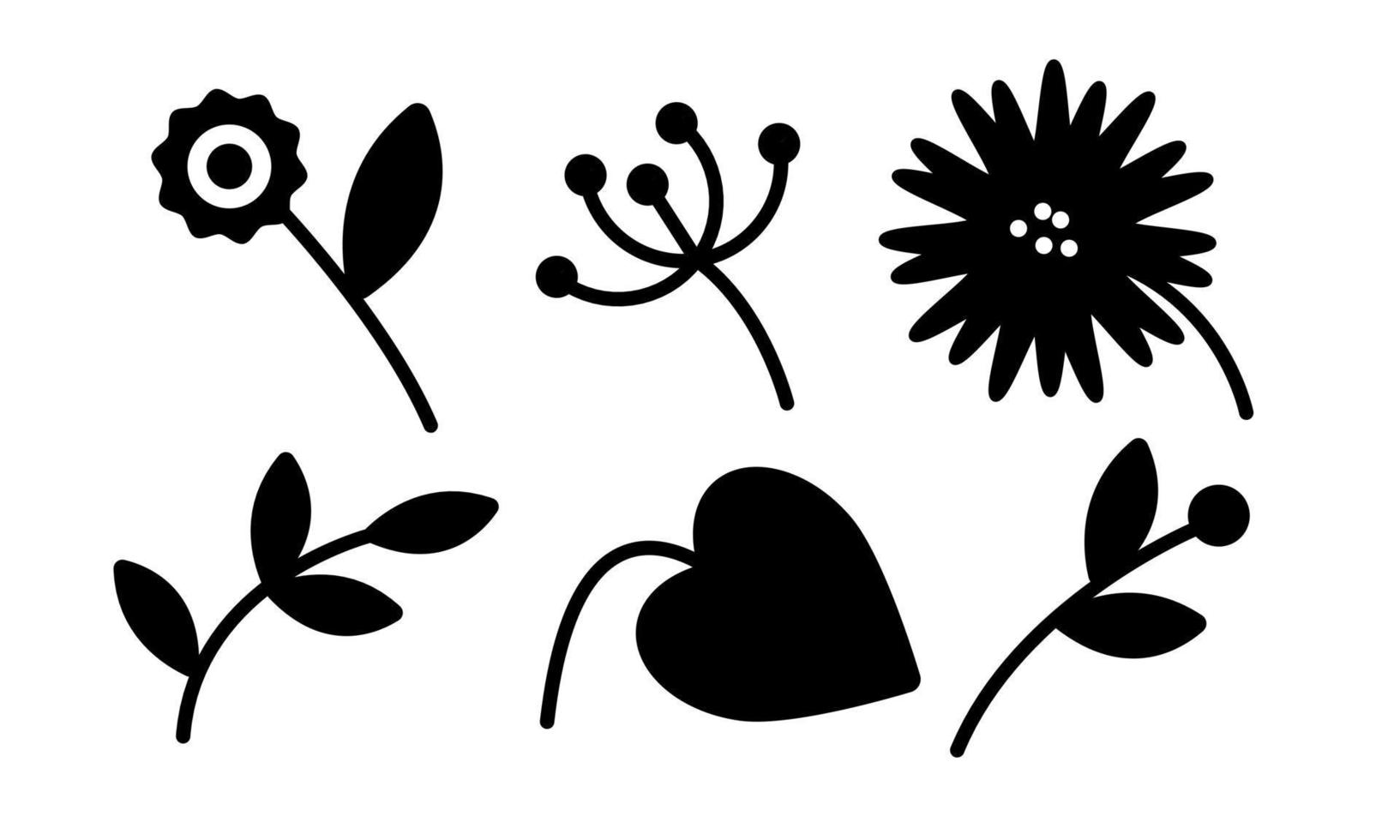 Floral elements. Silhouette of simply shapes flower and leaf. Vector illustration on white background for web, print