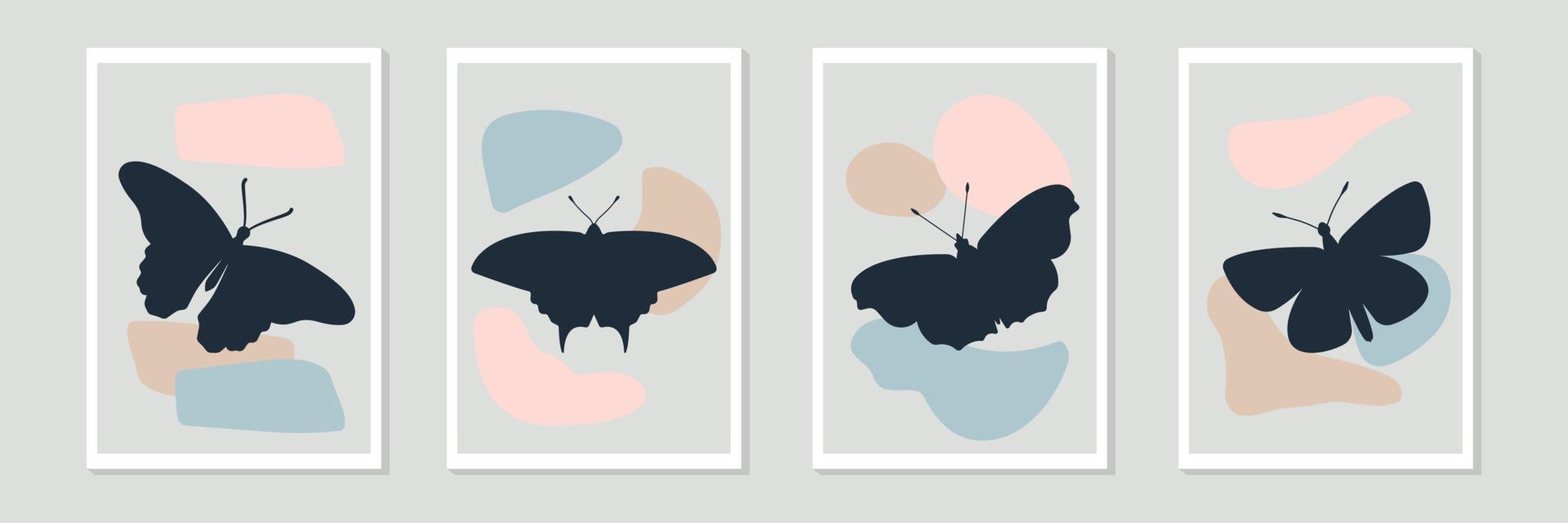 Set of abstract shapes with butterfly silhouette. Interior frame design. Vector illustration