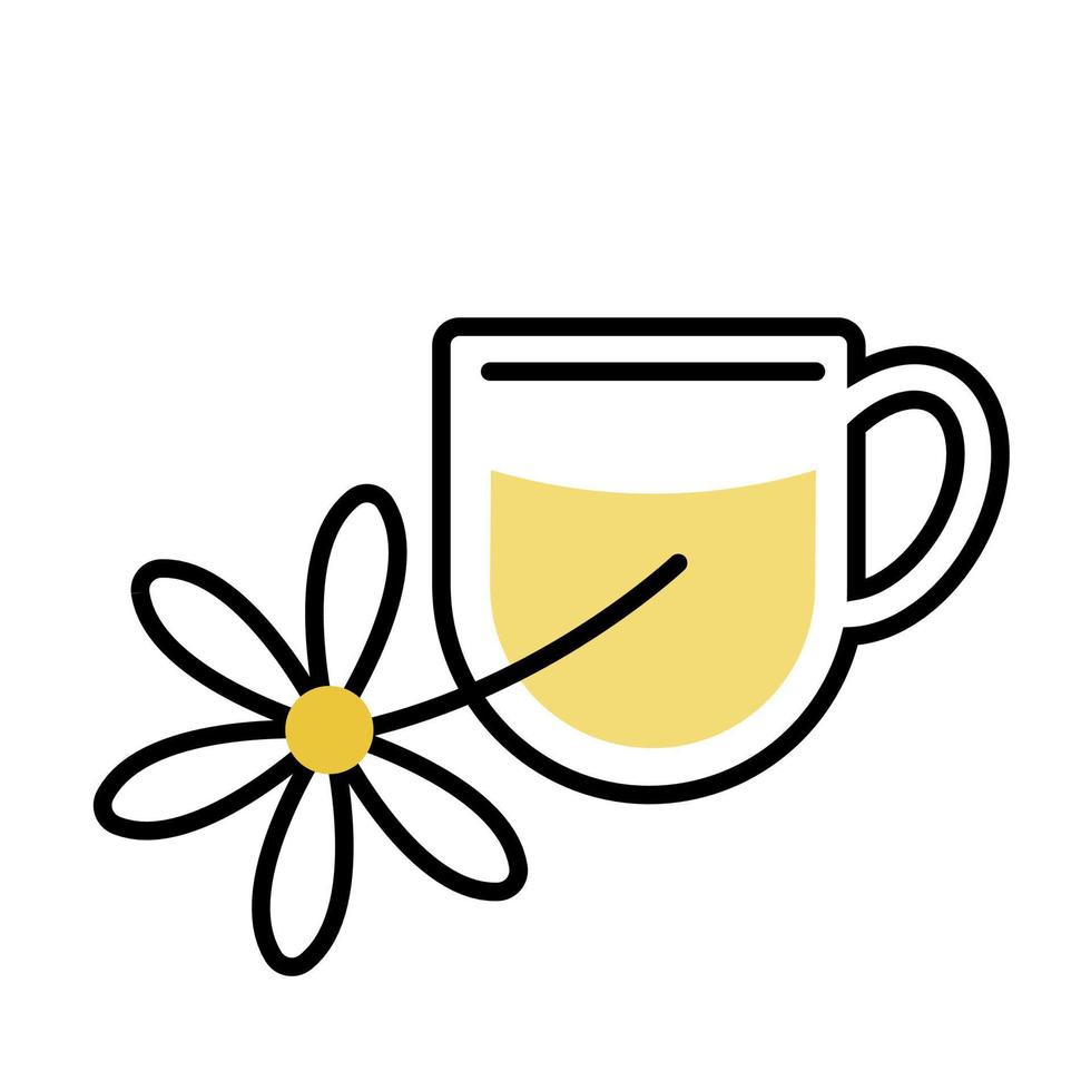 té de camomila. concepto de icono de línea de taza de té. bebida de hierbas por la mañana. ilustración vectorial vector