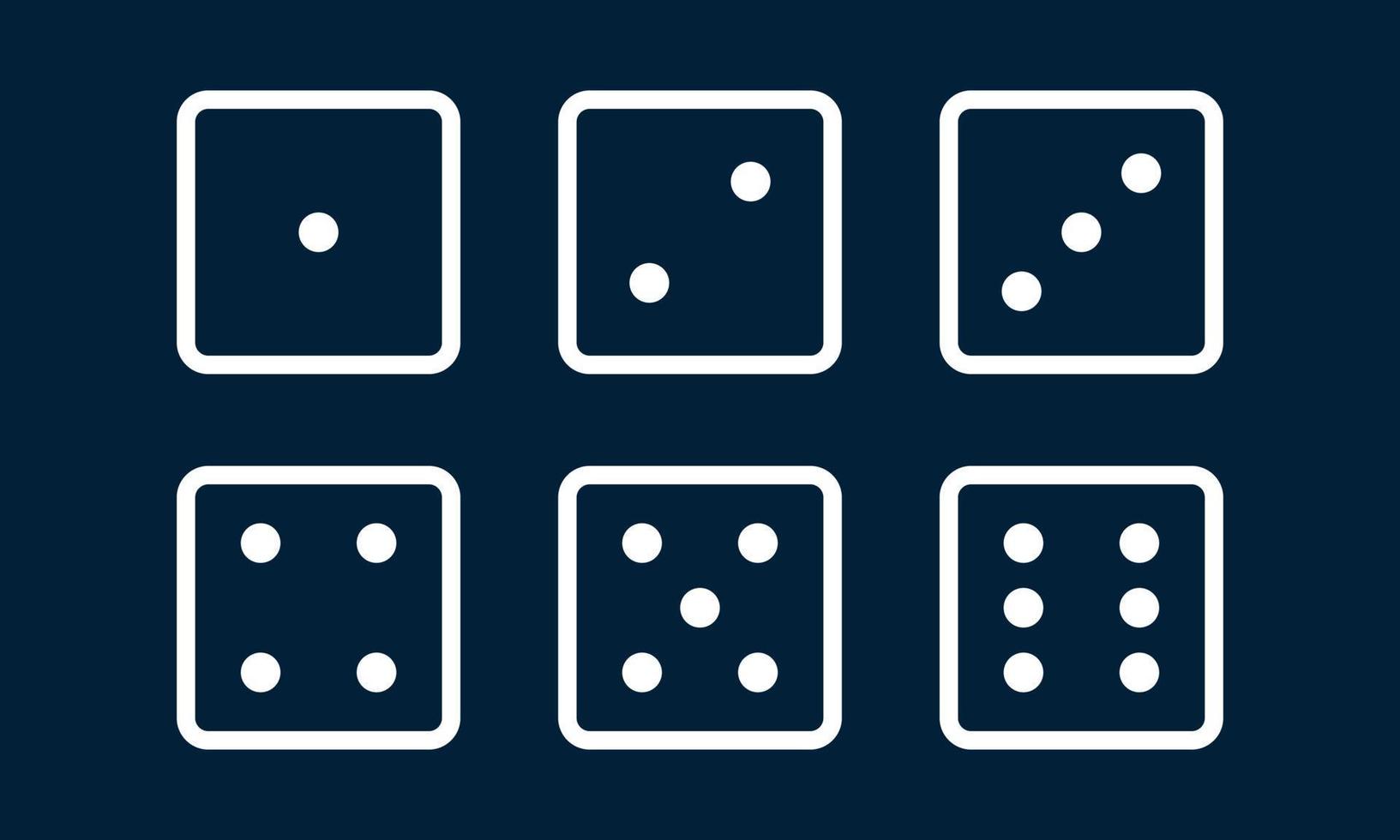 Dice game line icon set. Pipped dices. Toss from one to six. Die for