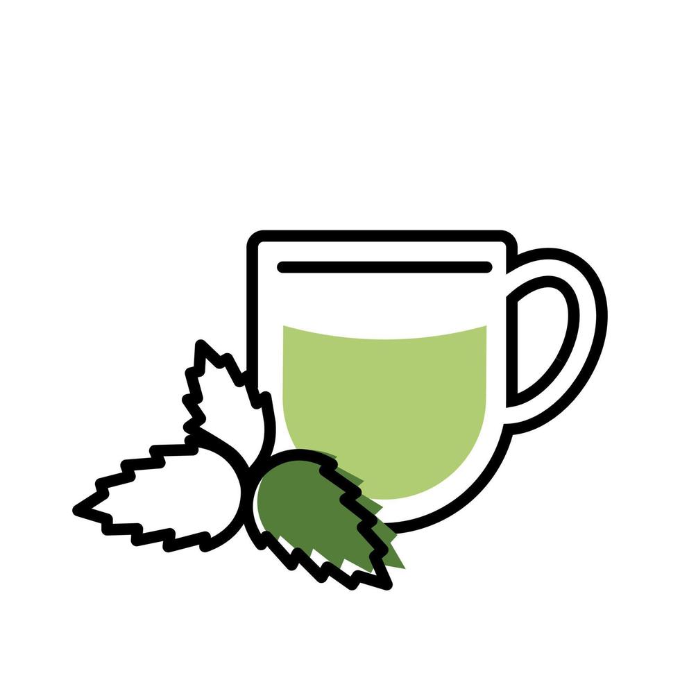 té de menta. concepto de icono de línea de taza de té. bebida de hierbas por la mañana. ilustración vectorial vector