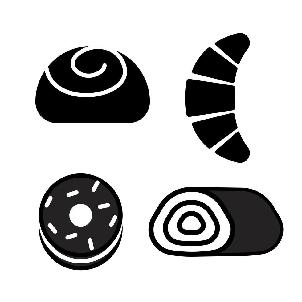 silueta de icono negro de pan. símbolo de comida para café o panadería. donuts, dulces, pasteles, galletas, galletas, pasteles. Ilustración vectorial sobre fondo blanco vector