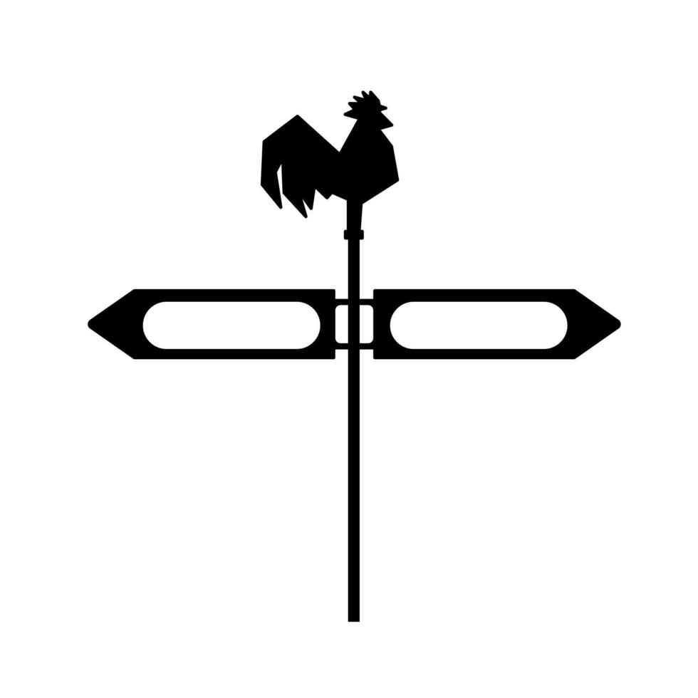 Road direction sign. Pathway with cock decoration element Silhouette. Symbol for old city Touristic concept. Vector illustration on white background isolated
