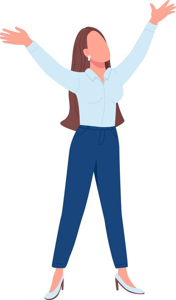 Happy female office worker semi flat color vector character