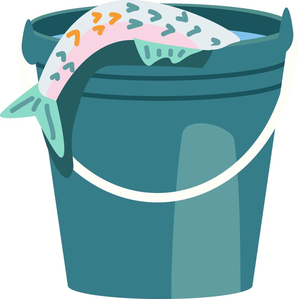 Bucket with fish semi flat color vector object