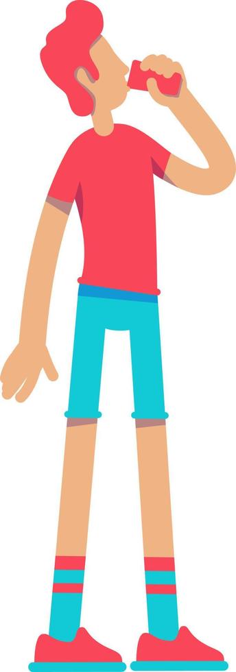 Man drinking enough water semi flat color vector character