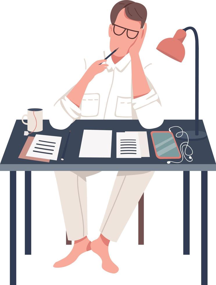 Famous author struggling with new book semi flat color vector character