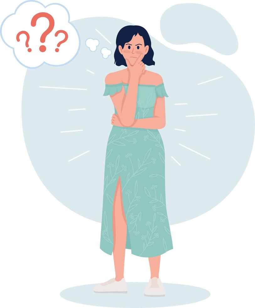 Doubtful lady 2D vector isolated illustration