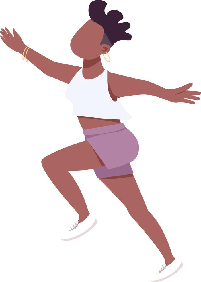 Carefree girl jumping for joy semi flat color vector character