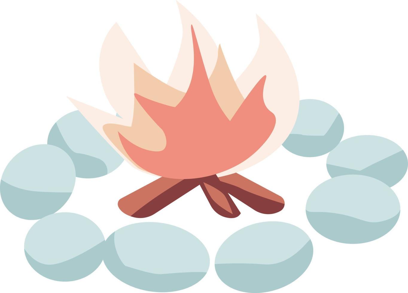 Campfire surrounded by stones semi flat color vector object