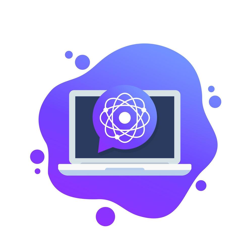 atom, nuclear research icon with a laptop vector