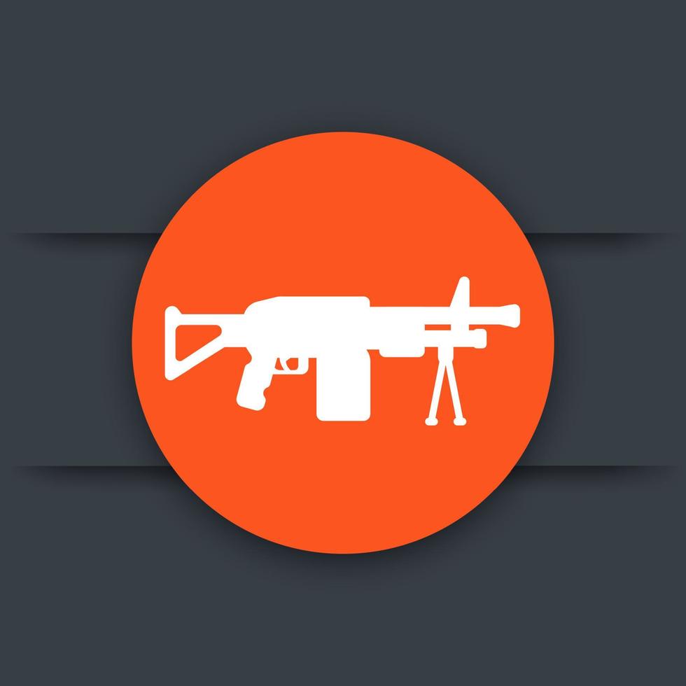 icono de ametralladora, pictograma redondo de arma de fuego automática vector