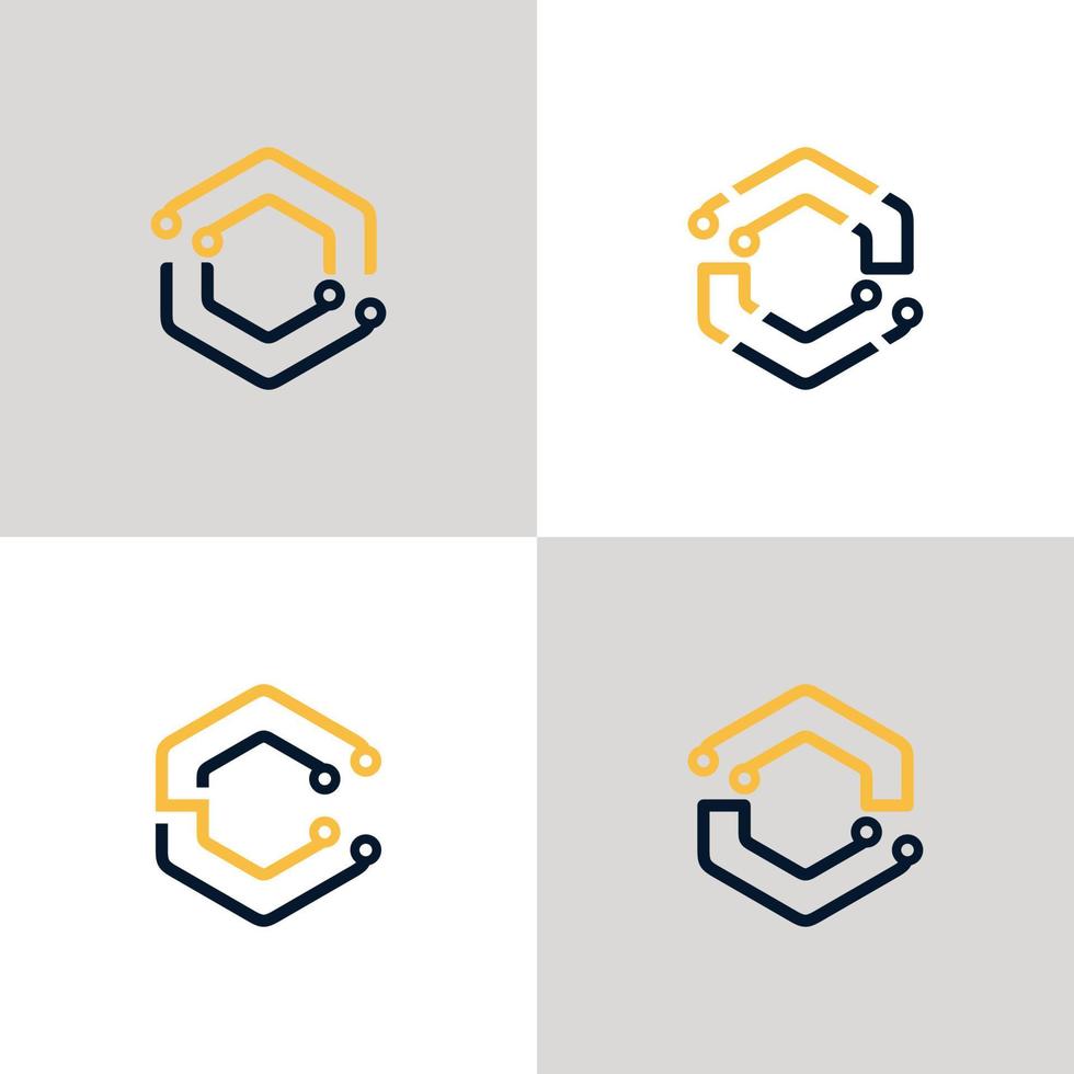 hexagon circuit tech logo icon vector isolated
